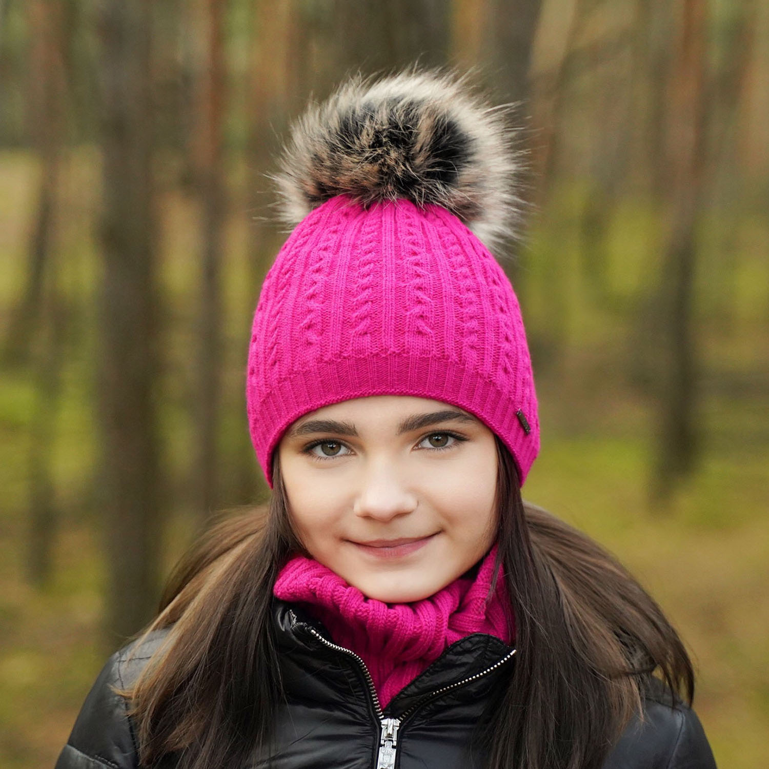 Winterset Mädchen: Mütze und Schlauchschal mit Bommel Rosa Rima