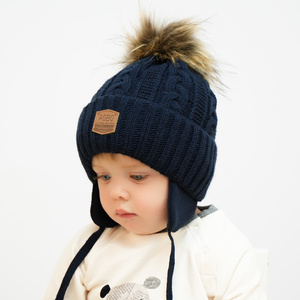 Winterset Jungen: Mütze und Schlauchschal mit Bommel Blau Duet