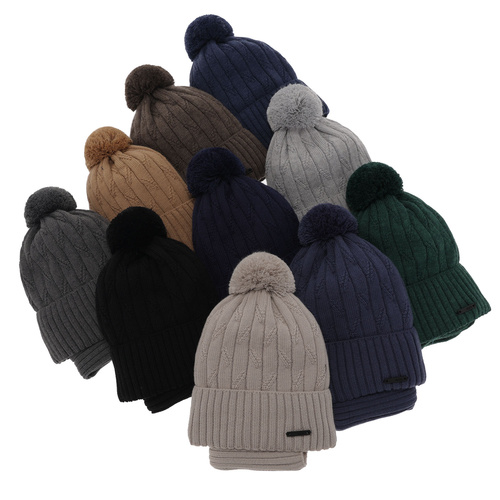 Winterset für Jungen: Mütze und Schlauchschal mit Bommel aus Merinowolle in Navy Blau Talar