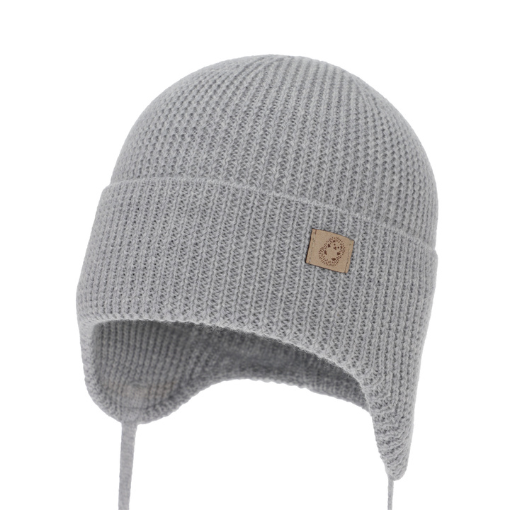 Wintermütze Jungen, Winter, Herbst, Frühling, grau, 100% Merinowolle, zum Binden, Bakadi