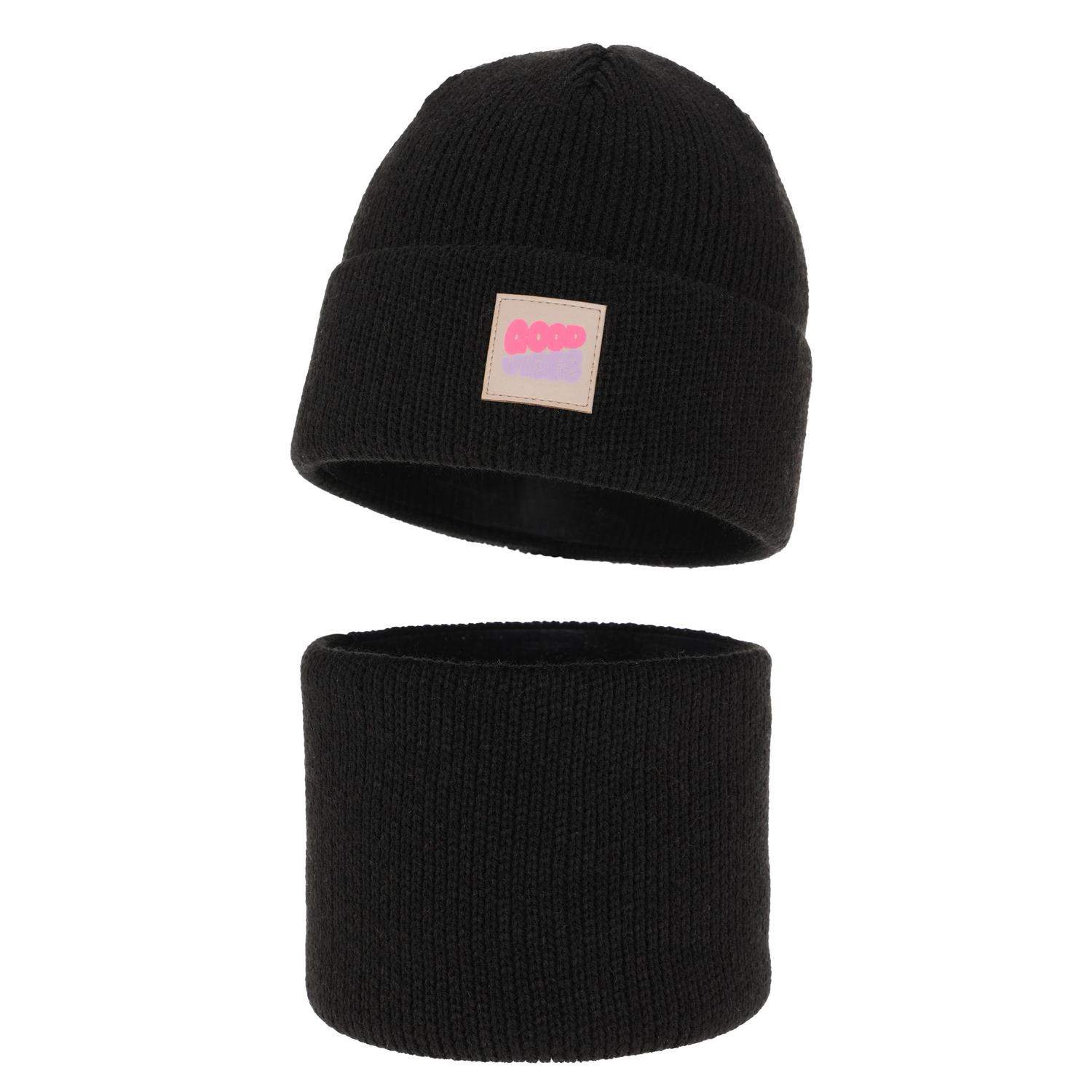 Winterset für Mädchen: Mütze und Schlauchschal in Schwarz Josephin