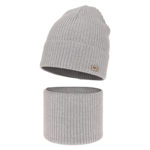 Herbst und Frühlingsset Mädchen: Mütze und Schlauchschal 100% extrafeine Merinowolle Grau Itra