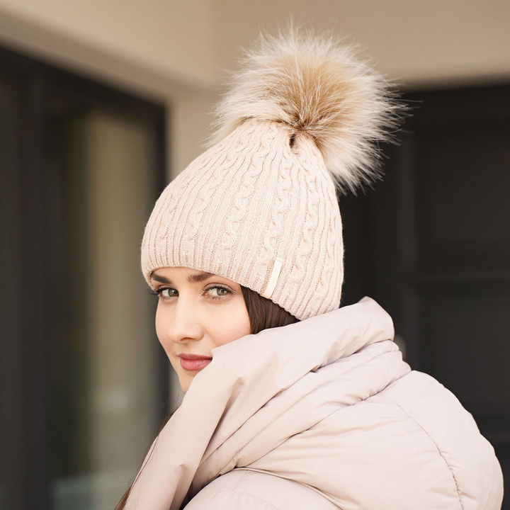 Wintermütze Damen mit Bommel Rosa Xena