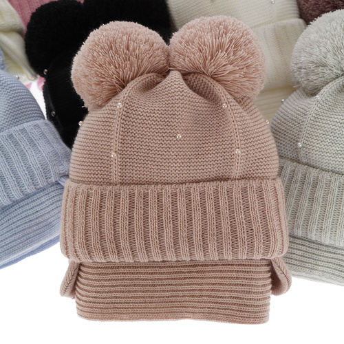 Winterset Mädchen: Mütze und Schal mit zwei Bommeln Rosa Fibien