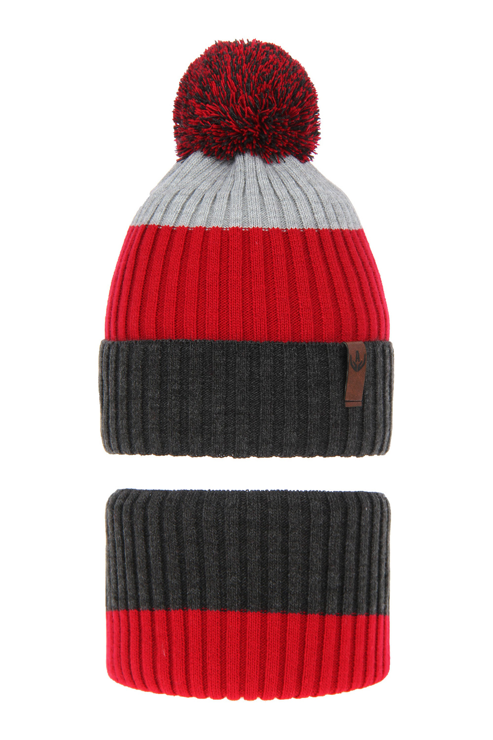 Winterset Jungen: Mütze und Schlauchschal mit Bommel Grau Karson
