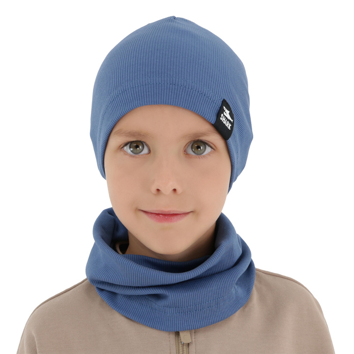 Herbst und Frühlingsset Jungen: Mütze und Schlauchschal Blau Rumel