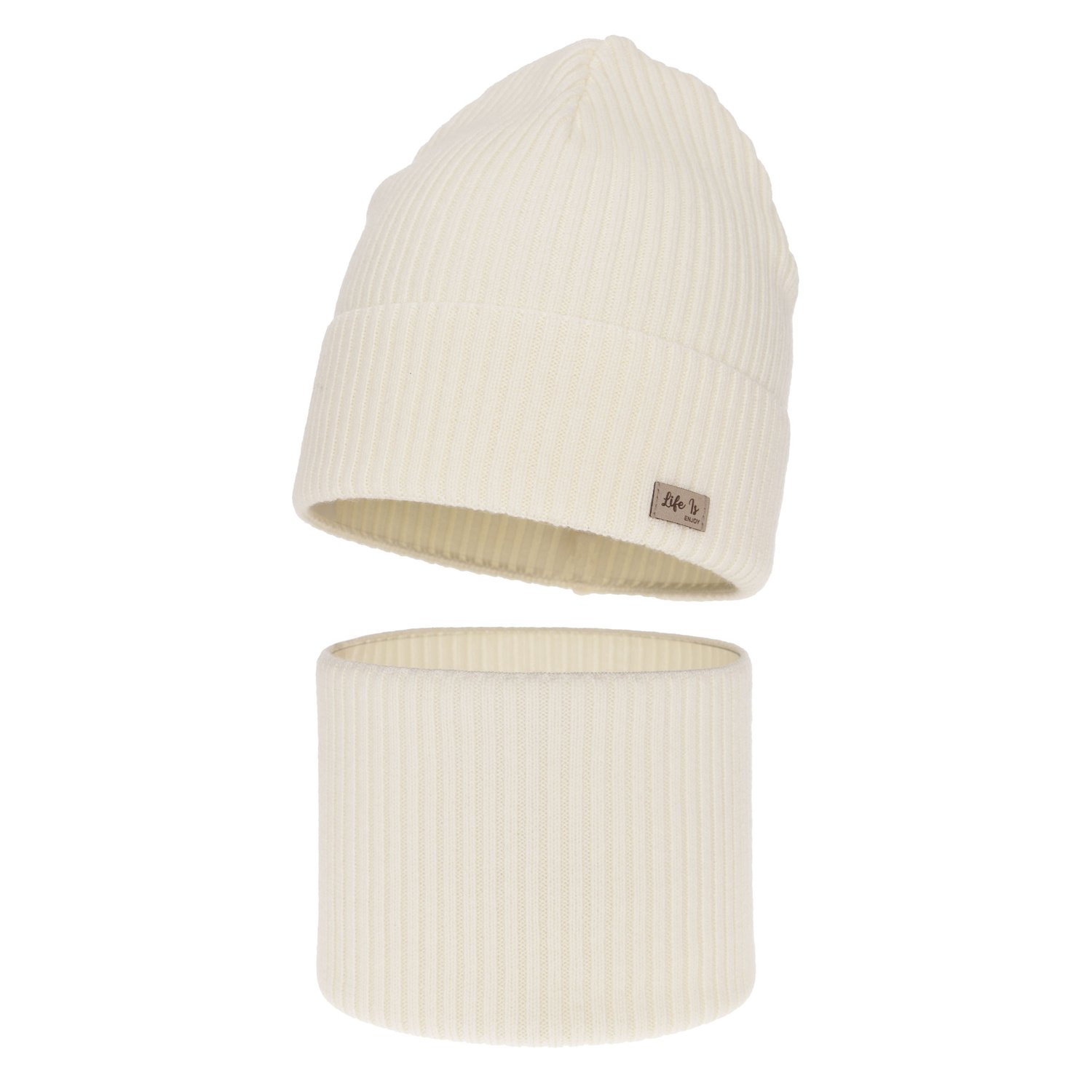 Herbst und Frühlingsset Mädchen: Mütze und Schlauchschal 100% extrafeine Merinowolle Cremefarben Itra