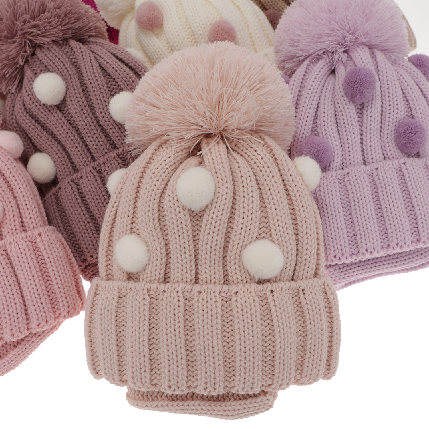 Winterset Mädchen: Mütze und Schlauchschal mit Bommel Beige Hekate