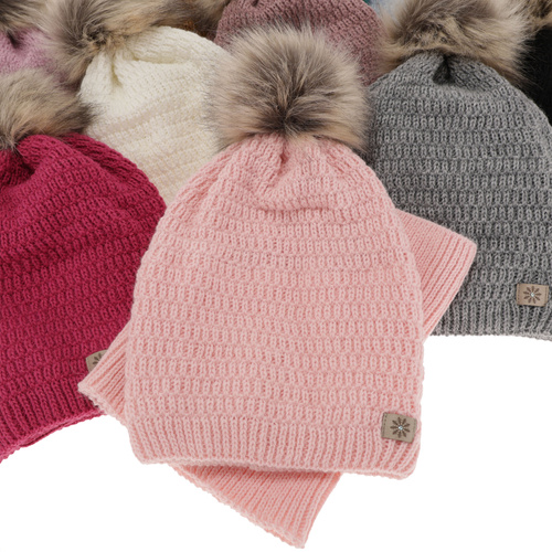 Winterset Mädchen: Mütze und Schlauchschal mit Bommel Rosa Germina