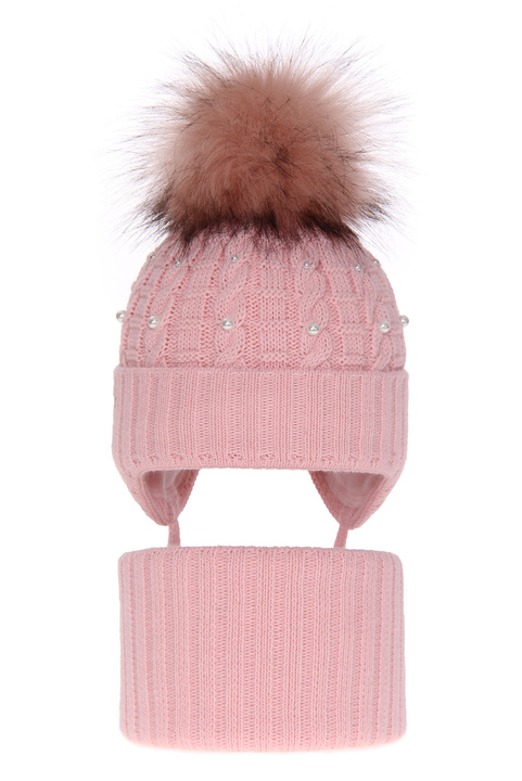 Winterset Mädchen: Mütze und Schlauchschal mit Bommel Rosa Safona