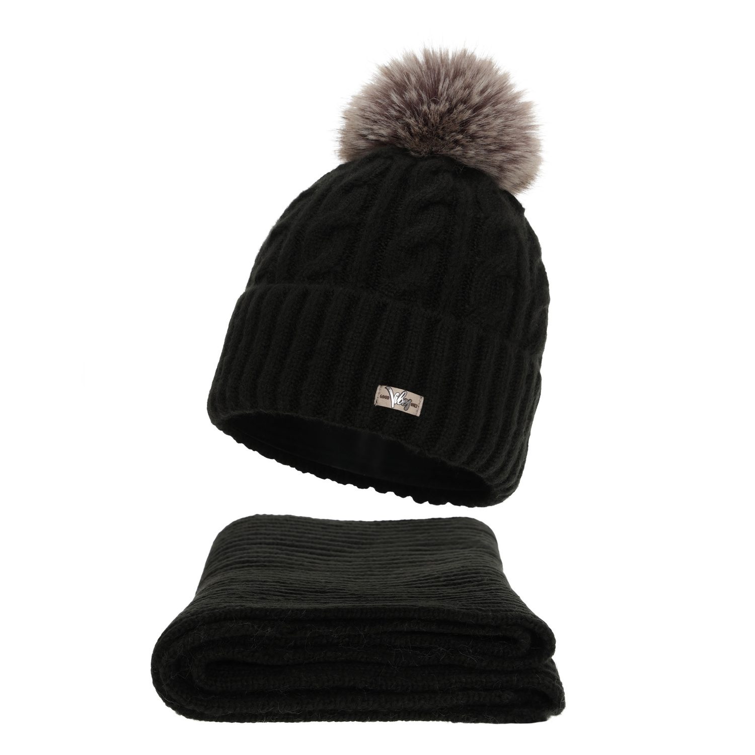 Winterset Damen: Mütze und Schal, Winter, schwarz, Lunetta