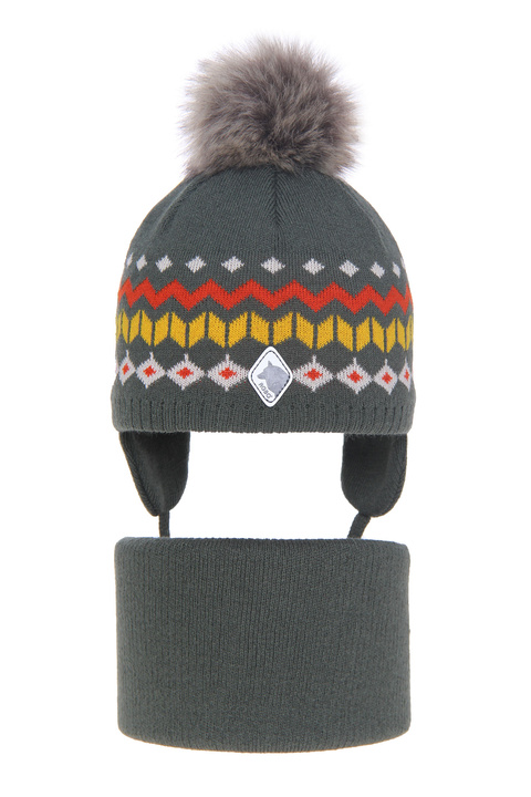 Winterset Jungen: Mütze und Schlauchschal mit Bommel khaki Tristan