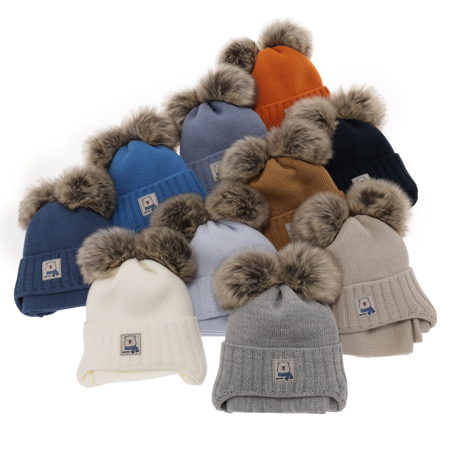 Winterset für Jungen: Mütze und Schal mit zwei Bommeln in Blau Jewel