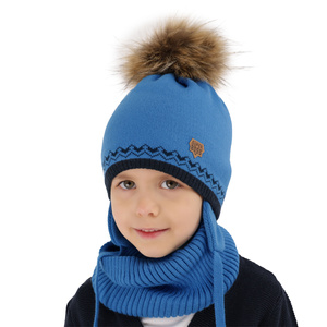 Winterset für Jungen: Mütze und Schlauchschal mit Bommel in Navy Blau Elpis