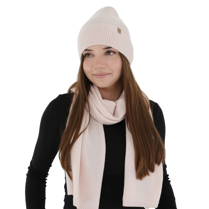Winterschal Damen, Winter, hellrosa, mit Merinowolle und Kaschmir, Irenia