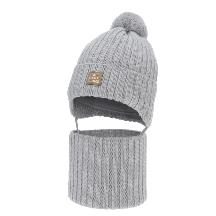 Winterset Jungen: Mütze und Schlauchschal, grau, 100% Merinowolle, Baumwollfutter, Masil