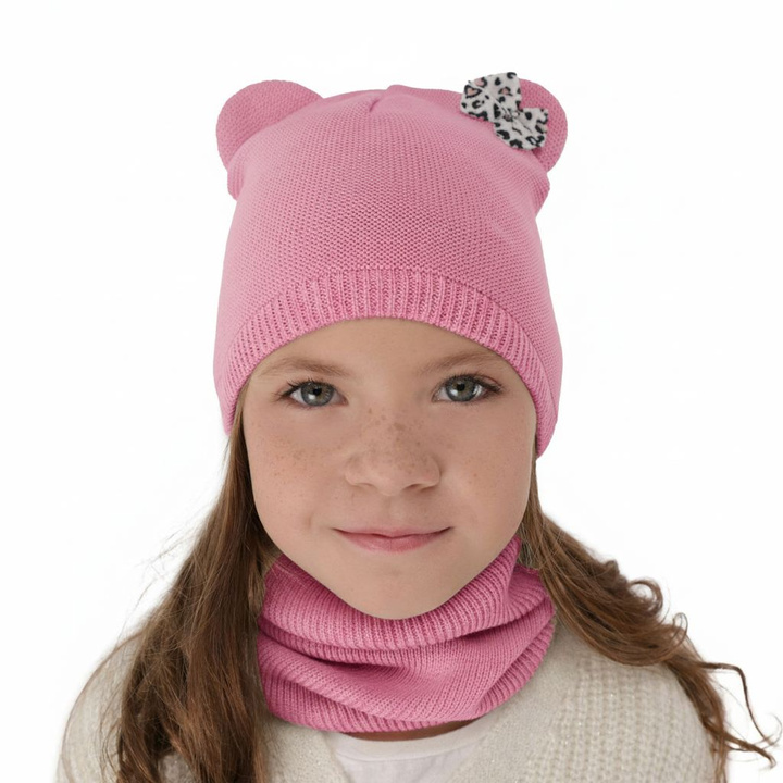 Herbst und Frühlingsset Mädchen: Mütze und Schlauchschal, mit Baumwolle, Rosa Nicolette