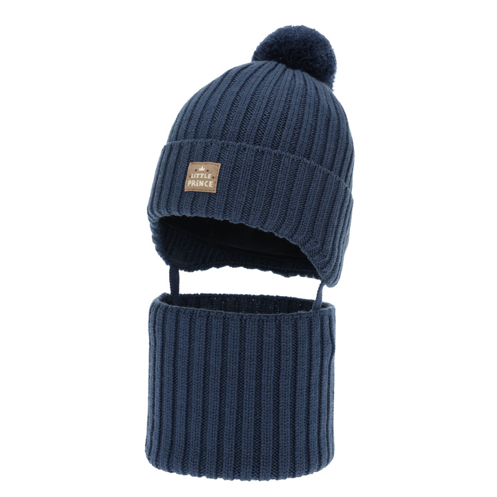 Winterset Jungen: Mütze und Schlauchschal, blau, 100% Merinowolle, Baumwollfutter, Masil