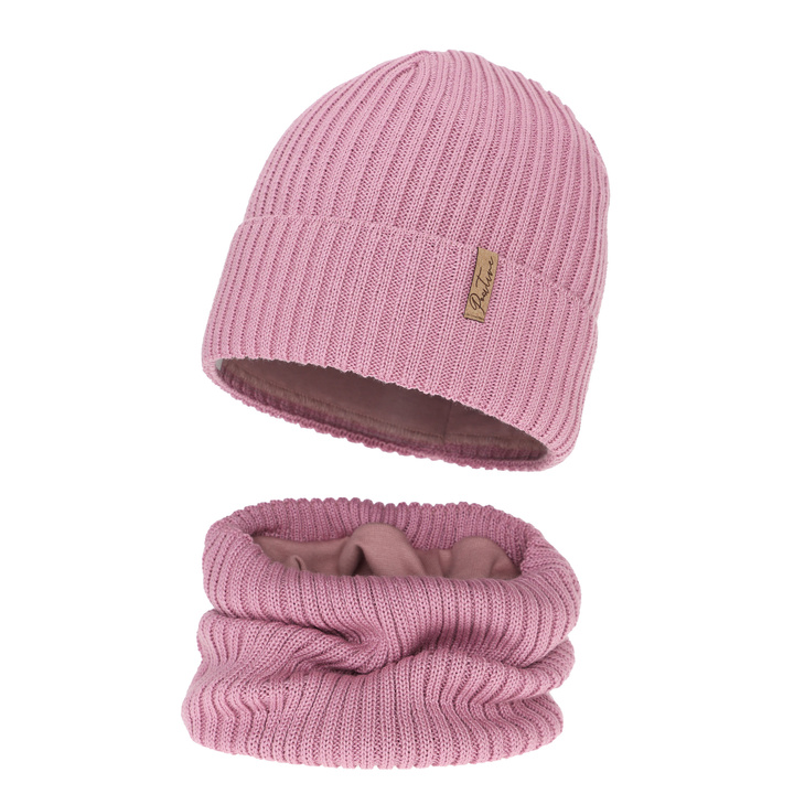 Mütze und Schlauchschal mit Fleecefutter für Mädchen Winterset, lila, mit Merinowolle, Odette