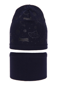 Herbst und Frühlingsset Jungen: Mütze und Schlauchschal Navy Blau Kosmos