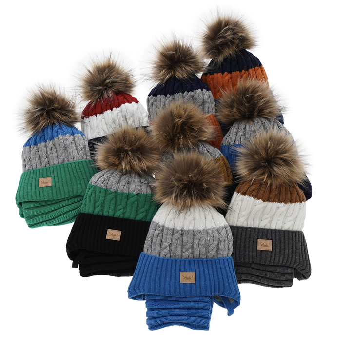 Winterset Jungen: Mütze und Schlauchschal mit Bommel Navy Blau Maxwell