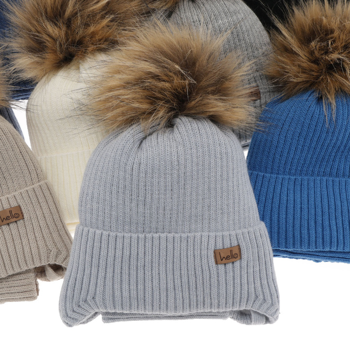 Winterset für Jungen: Mütze und Schlauchschal mit Bommel in Camel Bergo