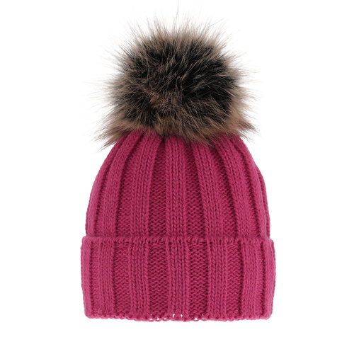 Wintermütze Damen mit Bommel Rosa Mokka