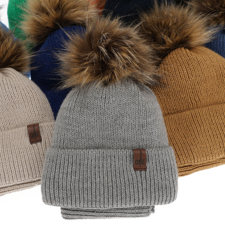 Winterset für Jungen: Mütze und Schlauchschal mit Bommel in Camel Modus