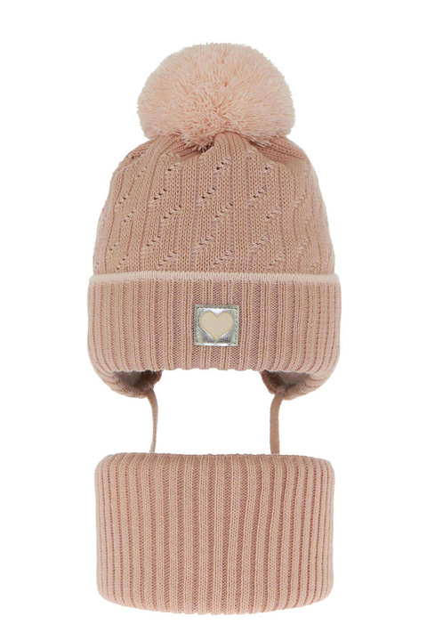 Winterset Mädchen: Mütze und Schlauchschal mit Bommel Rosa Natka