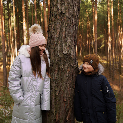 Winterset Mädchen: Mütze und Schlauchschal mit Bommel Schwarz Dina