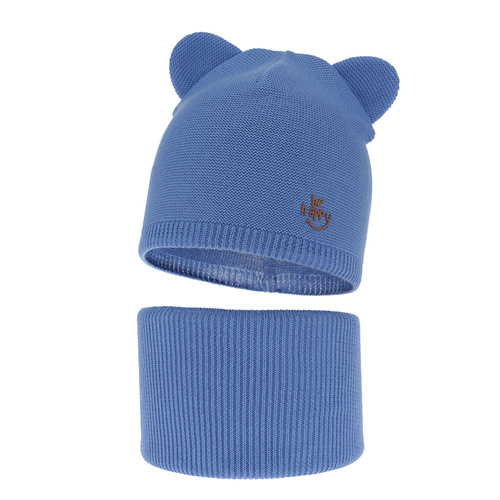 Herbst und Frühlingsset Jungen: Mütze und Schlauchschal, mit Baumwolle, Blau Ludvic