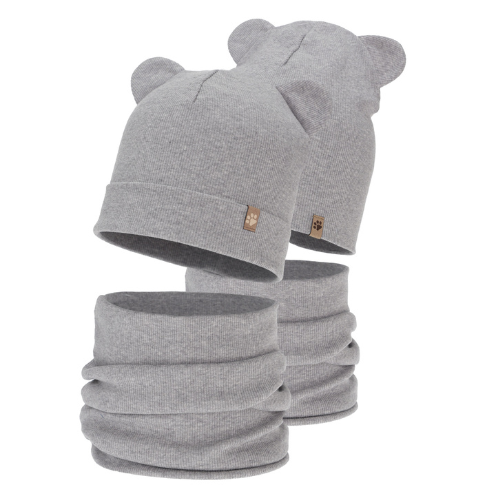Herbst und Frühlingsset Jungen: Mütze und Schlauchschal, grau, Farim