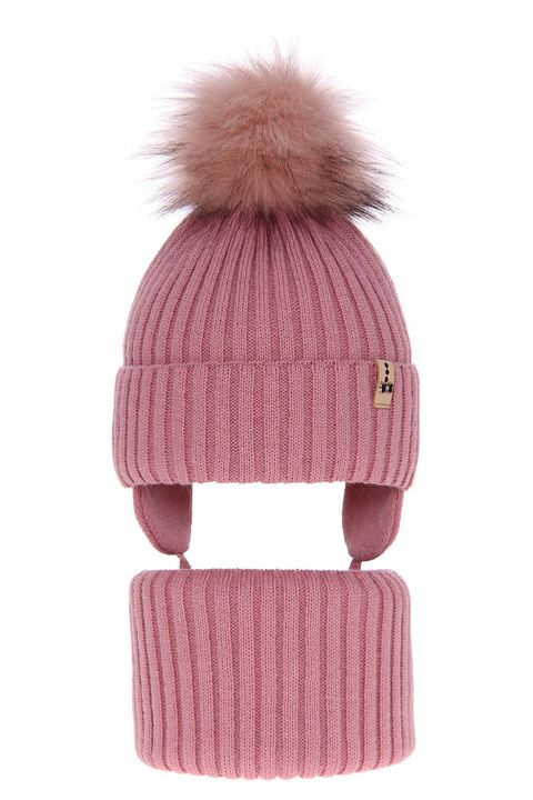 Winterset Mädchen: Mütze und Schlauchschal mit Bommel Rosa Preria