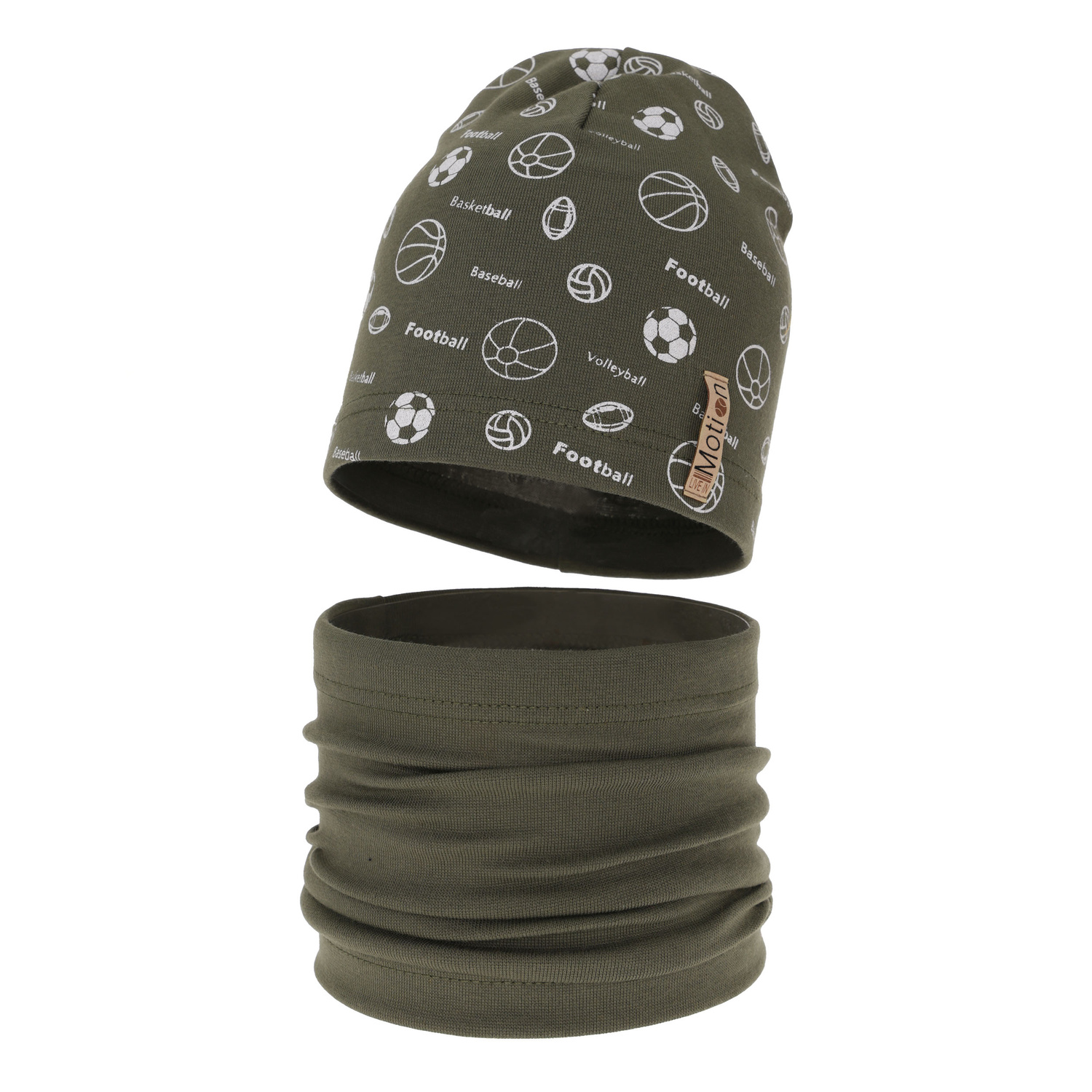 Herbst und Frühlingsset Jungen: Mütze und Schlauchschal Khaki Paolo