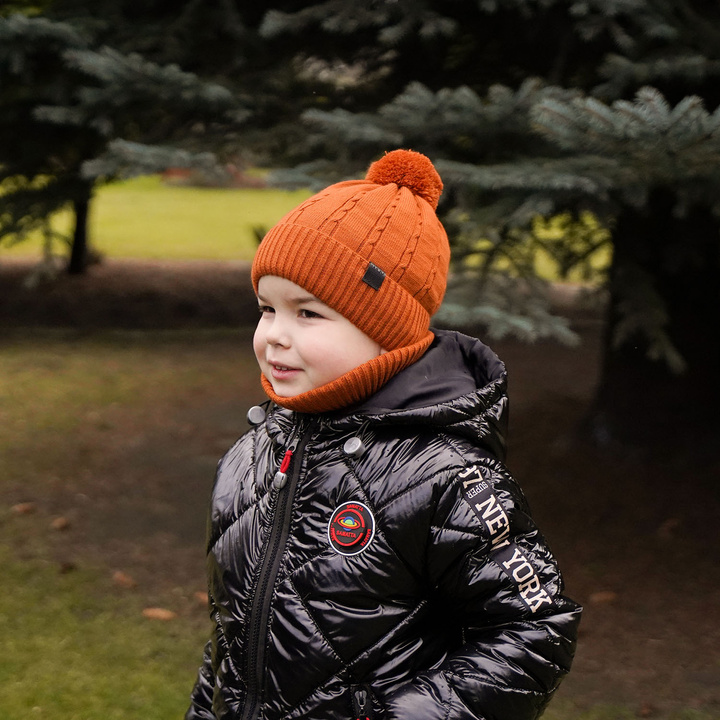 Winterset Jungen: Mütze und Schlauchschal mit Bommel Navy Blau Deny