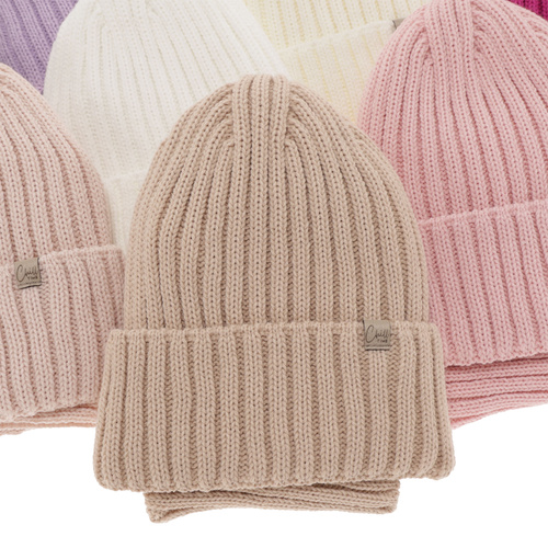 Winterset für Mädchen: Mütze und Schlauchschal in Beige Mitti