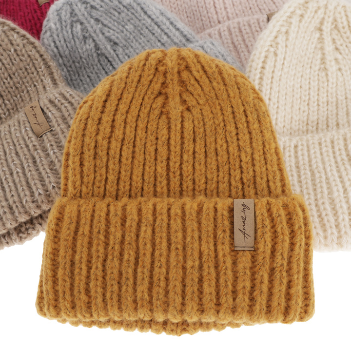 Wintermütze Damen aus Merinowolle Cremefarben Caro