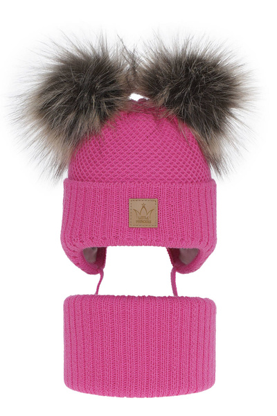 Winterset Mädchen: Mütze und Schlauchschal mit zwei Bommeln Rosa Minsi