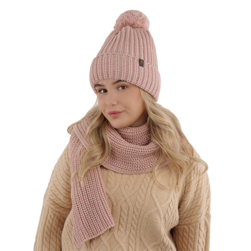 Winterset Damen: Mütze und Schal mit Bommel Beige Lupita