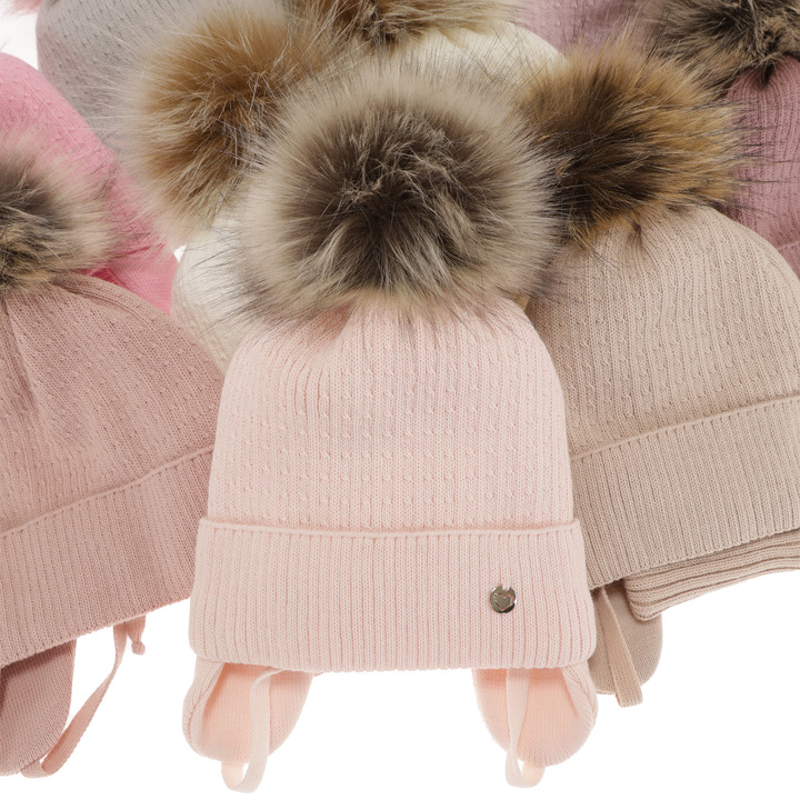 Winterset für Mädchen: Mütze und Schlauchschal mit Bommel in Rosa Debra