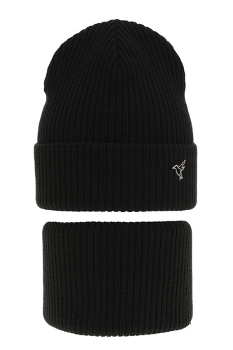 Winterset für Mädchen: Mütze und Schlauchschal in Schwarz Rosetta