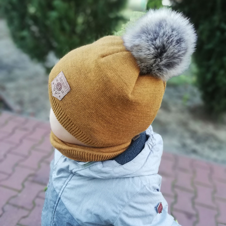 Winterset Jungen: Mütze und Schlauchschal mit Bommel Blau Apolin