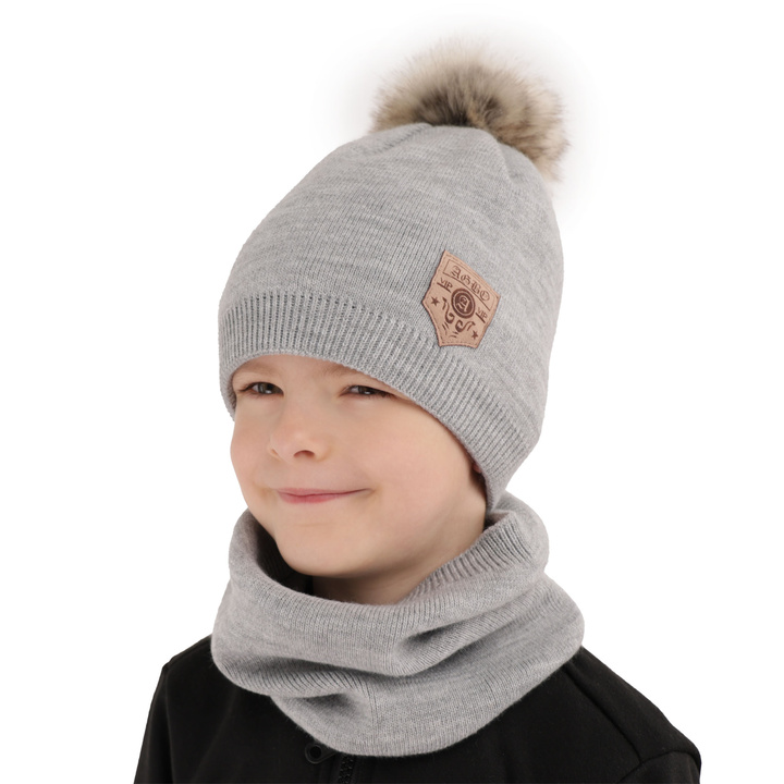 Winterset Jungen: Mütze und Schlauchschal mit Bommel Blau Apolin
