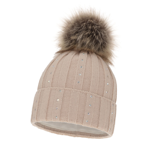 Wintermütze Damen mit Bommel Beige Mada
