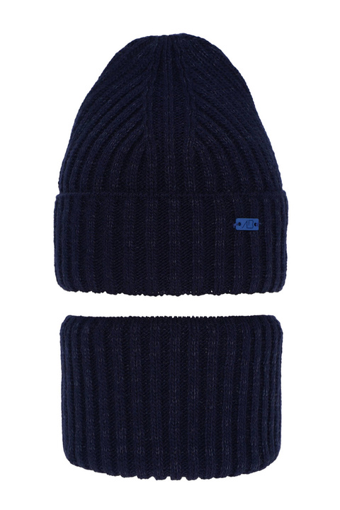 Winterset Jungen: Mütze und Schlauchschal Navy Blau Zeno