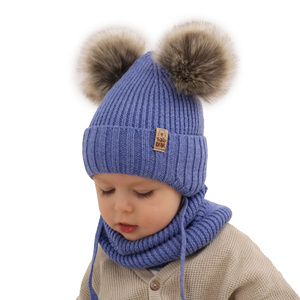 Winterset für Jungen: Mütze und Schlauchschal aus 100% extrafeiner Merinowolle in Navy Blau Konor