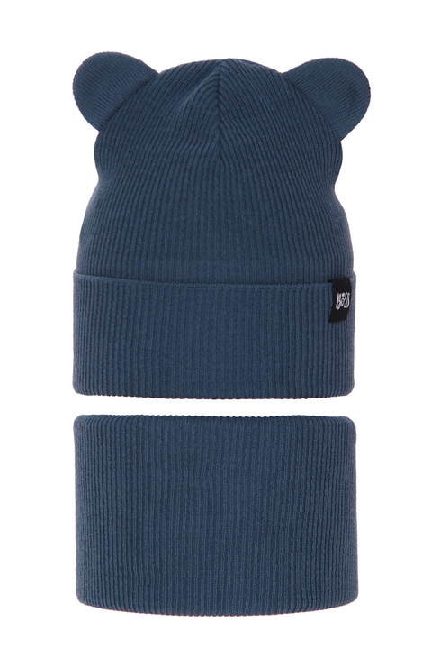 Herbst und Frühlingsset Jungen: Mütze und Schlauchschal, mit Baumwolle, Blau Grajan