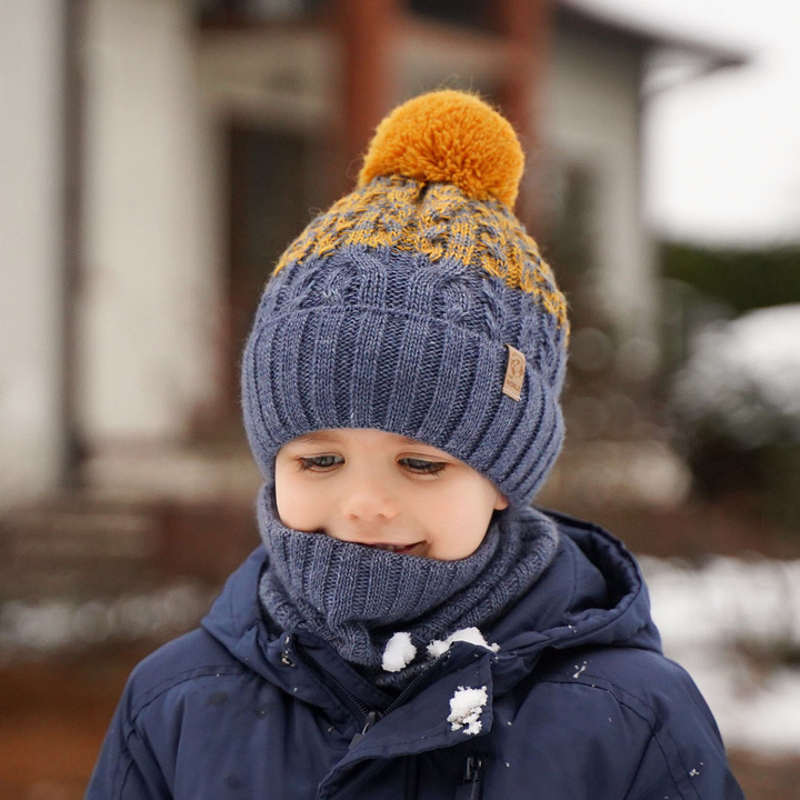 Winterset Jungen: Mütze und Schlauchschal mit Bommel Khaki Travis