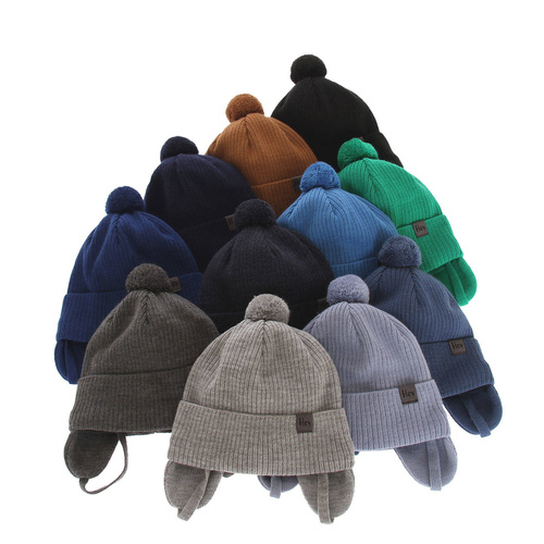 Herbst und Frühlingsmütze für Jungen mit Bommel Blau Axel