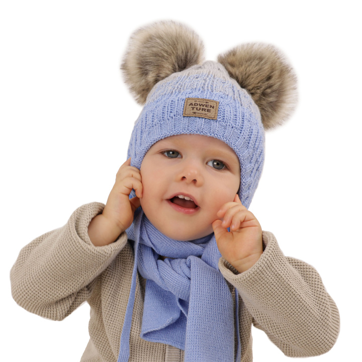 Winterset Jungen: Mütze und Schal mit zwei Bommeln Beige Platon